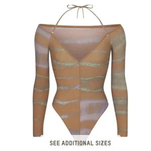 NWT SKIMS Jelly Sheer Off The Shoulder Bodysuit in Tie Dye Print Size M
